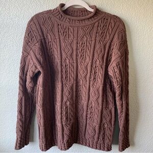 L.L. Bean Signature Cotton Fisherman Sweater M medium brown cable knit